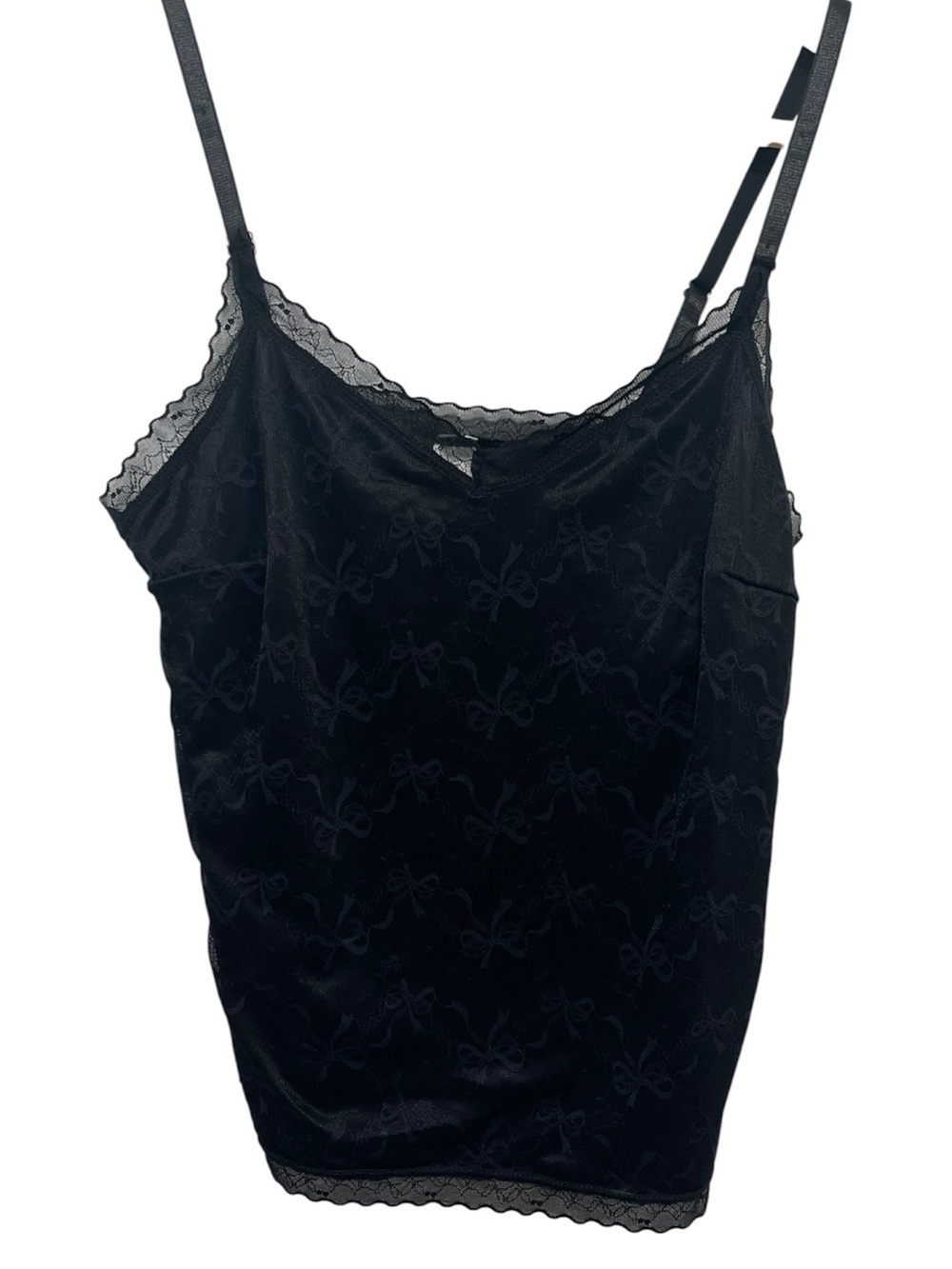 Jessica Simpson Black Lace Trim Camisole Top Bow Tie Embossed Size Small